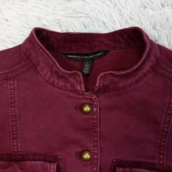 White House Black Market Womens Shirt Red 6 Button Up Utility Military Top - Picture 5 of 13